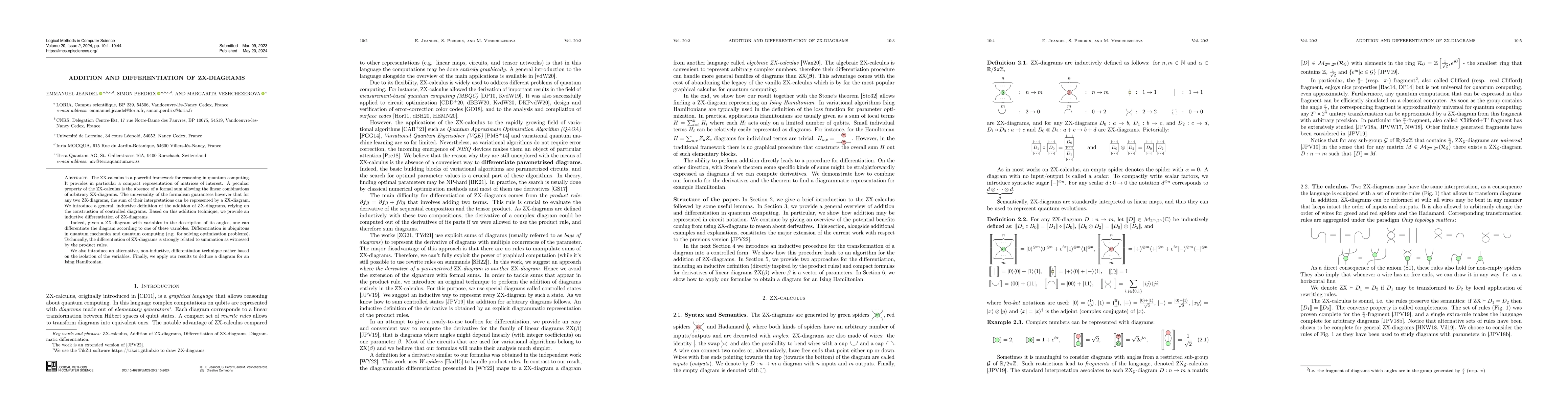 Thumbnail for Addition and Differentiation of ZX-diagrams