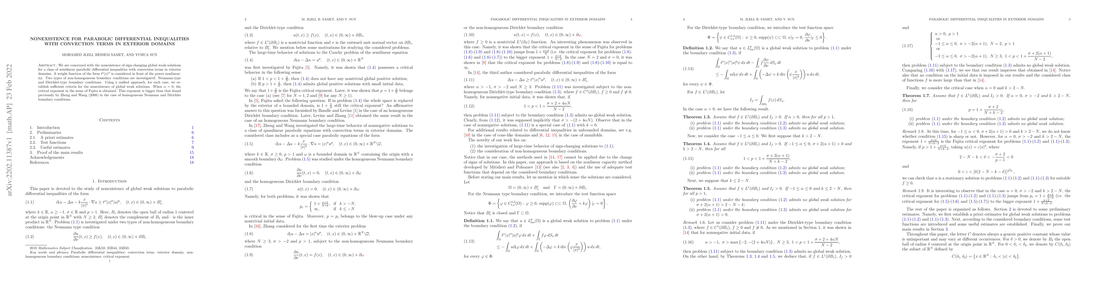 Thumbnail for Nonexistence for parabolic differential inequalities with convection
  terms in exterior domains