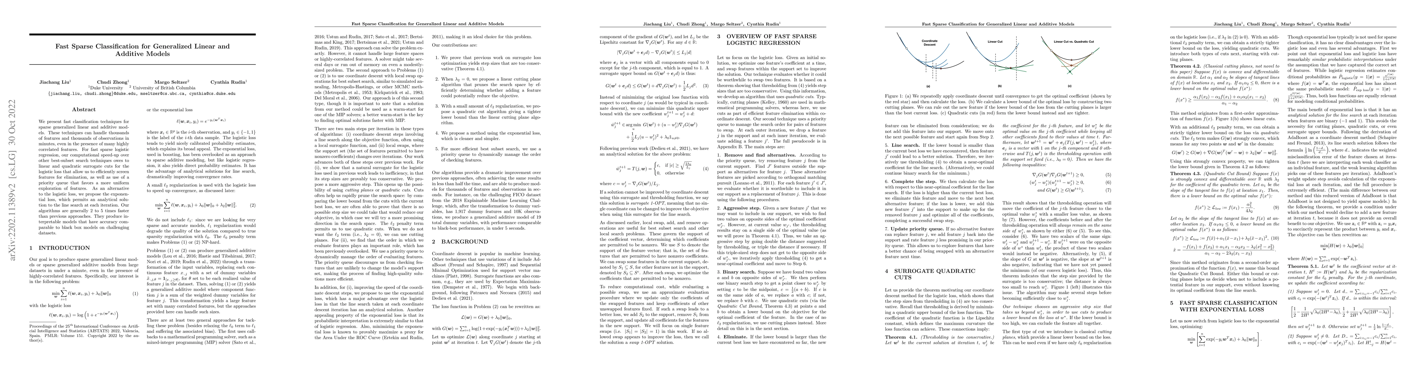 Thumbnail for Fast Sparse Classification for Generalized Linear and Additive Models