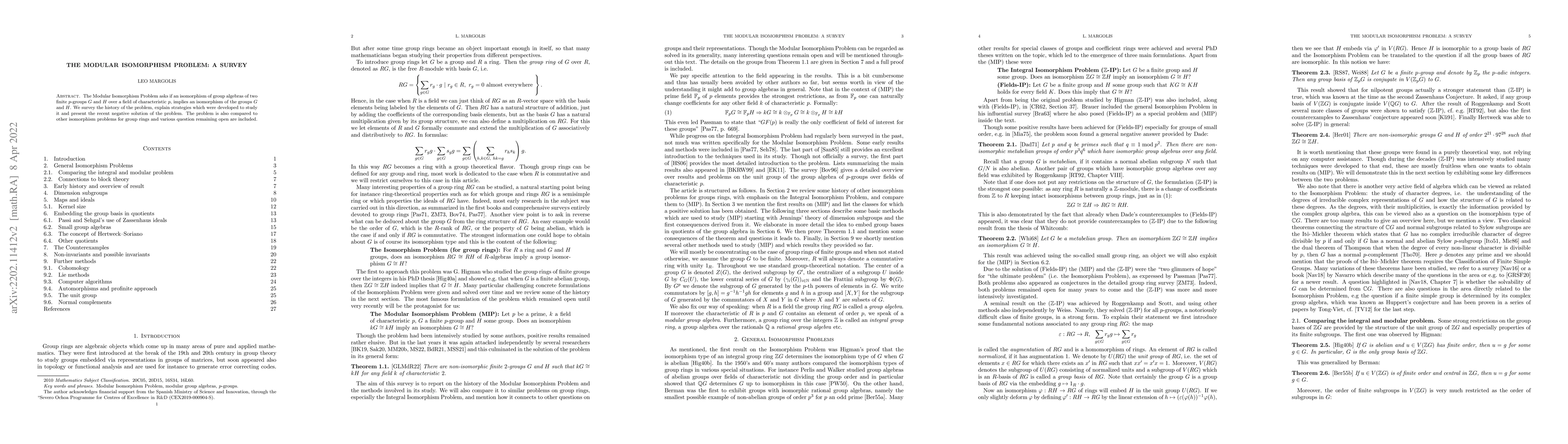 Thumbnail for The Modular Isomorphism Problem: a survey