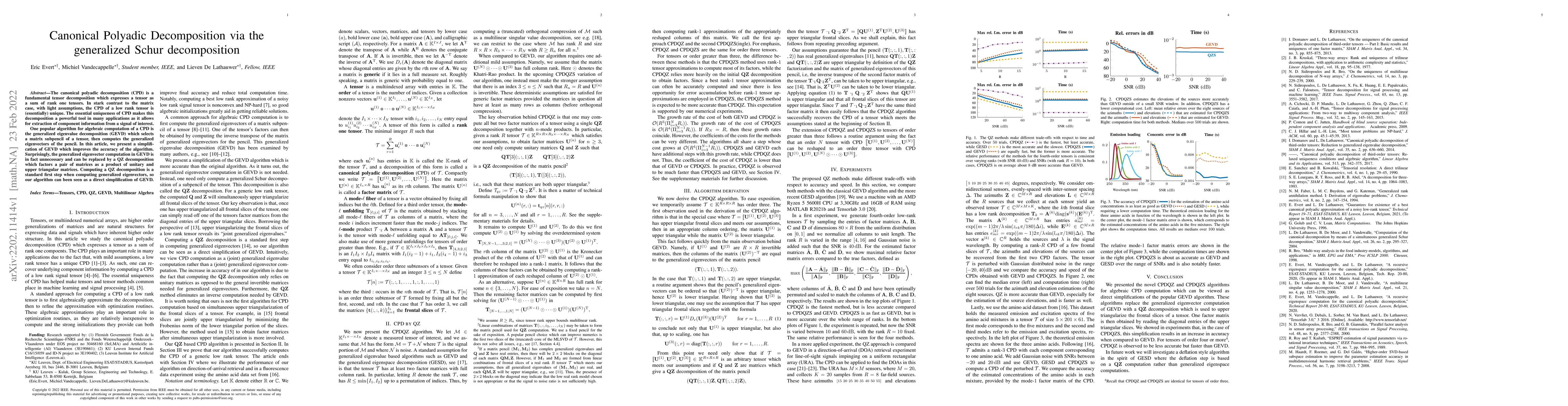 Thumbnail for Canonical Polyadic Decomposition via the generalized Schur decomposition