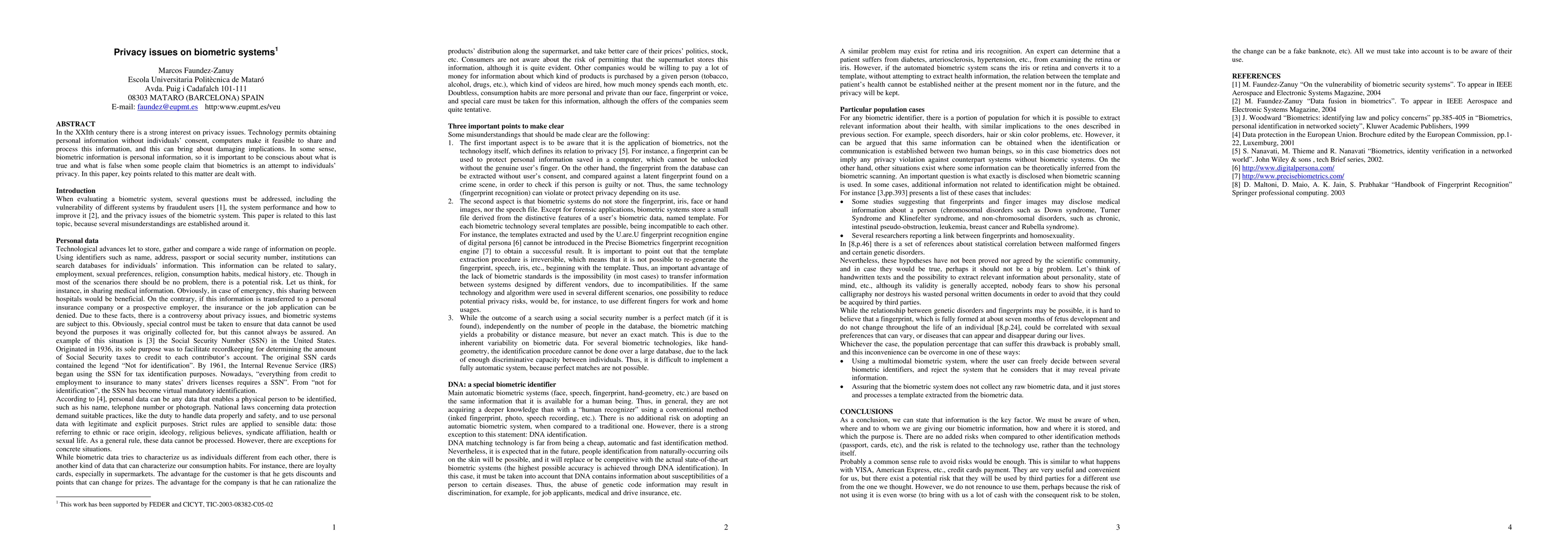 Thumbnail for Privacy issues on biometric systems