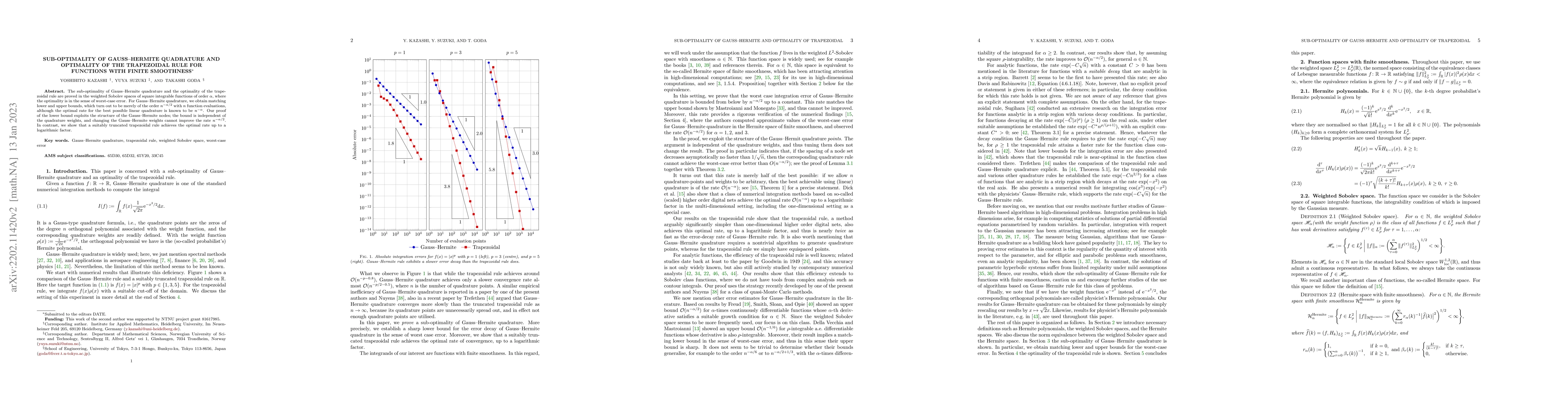 Thumbnail for Sub-optimality of Gauss--Hermite quadrature and optimality of the
  trapezoidal rule for functions with finite smoothness