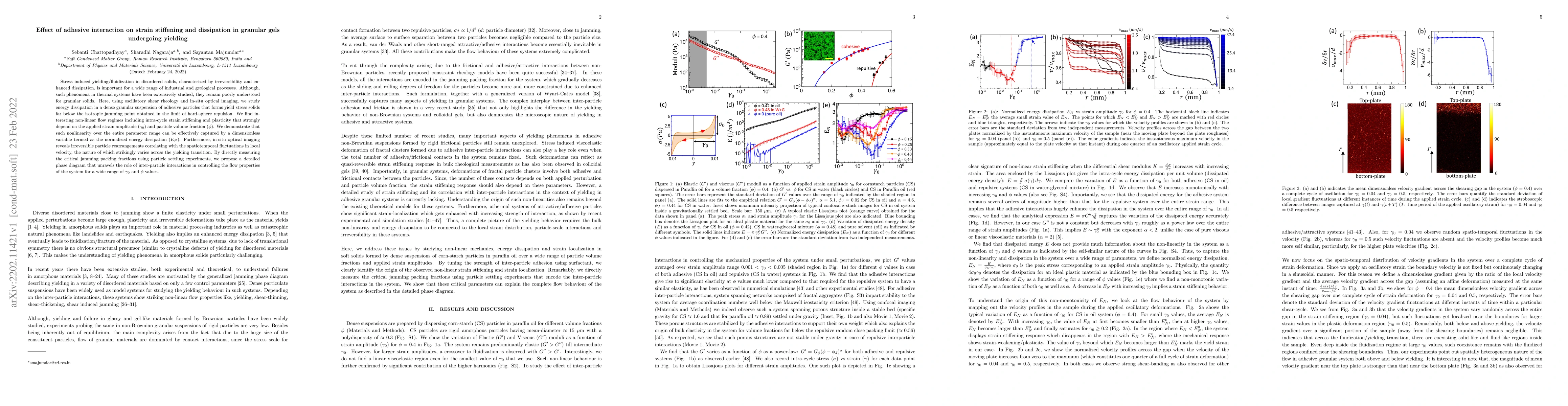 Thumbnail for Effect of adhesive interaction on strain stiffening and dissipation in
  granular gels undergoing yielding