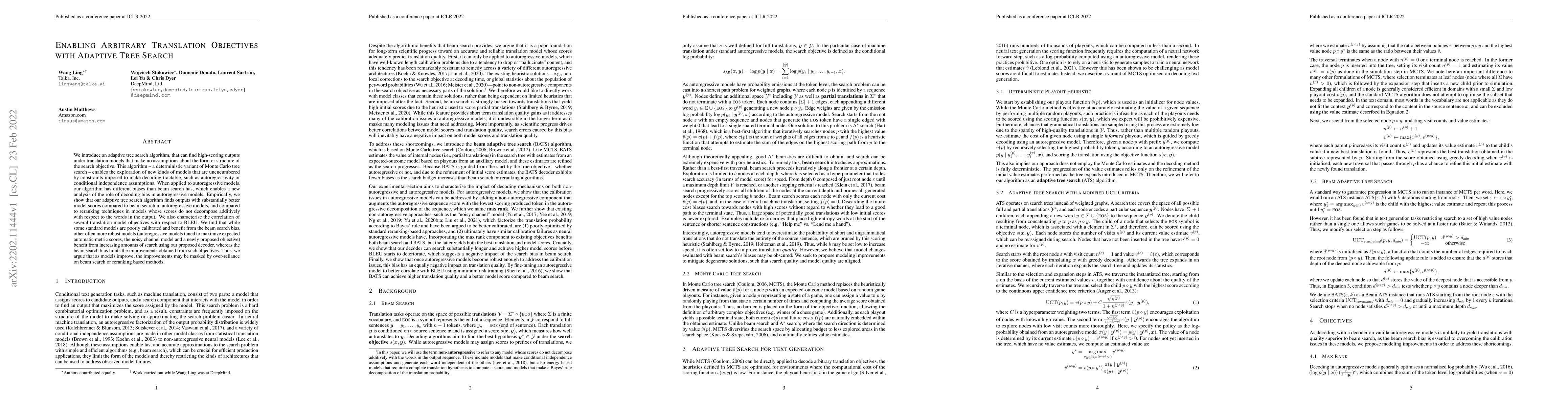 Thumbnail for Enabling arbitrary translation objectives with Adaptive Tree Search