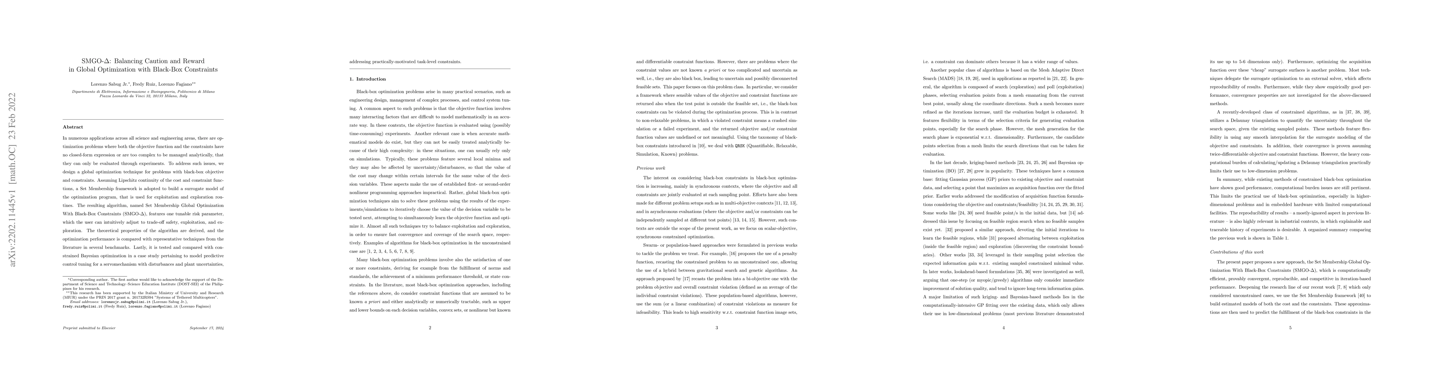 Thumbnail for SMGO-$\Delta$: Balancing Caution and Reward in Global Optimization with
  Black-Box Constraints