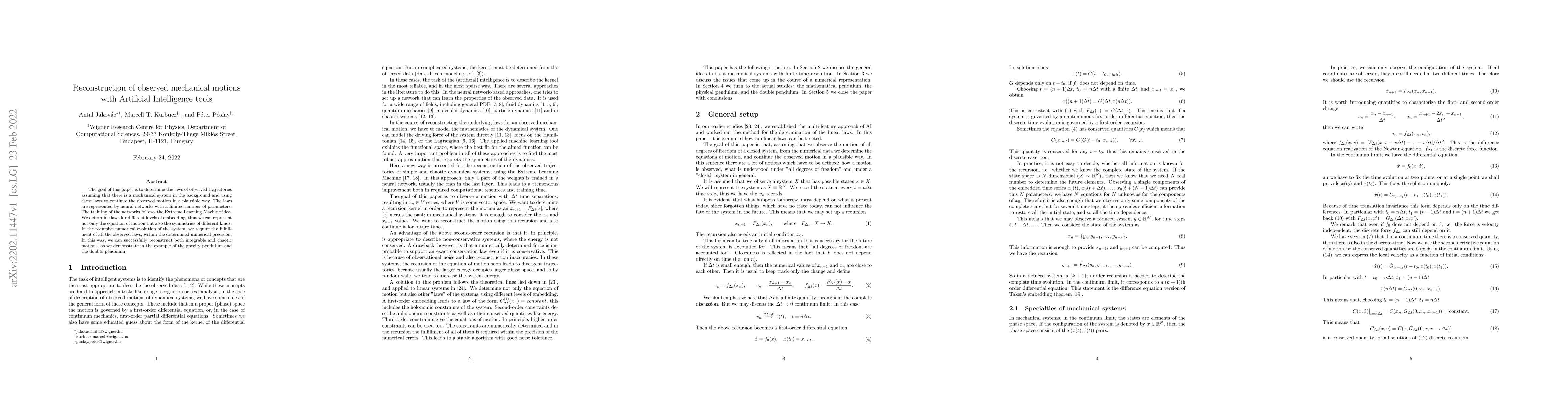 Thumbnail for Reconstruction of observed mechanical motions with Artificial
  Intelligence tools