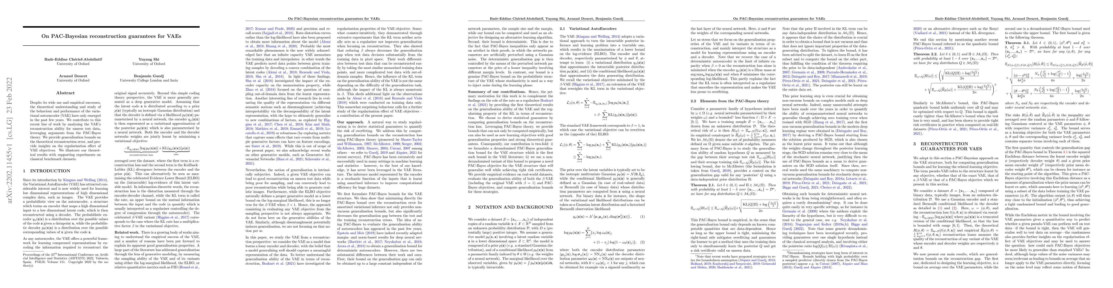 Thumbnail for On PAC-Bayesian reconstruction guarantees for VAEs