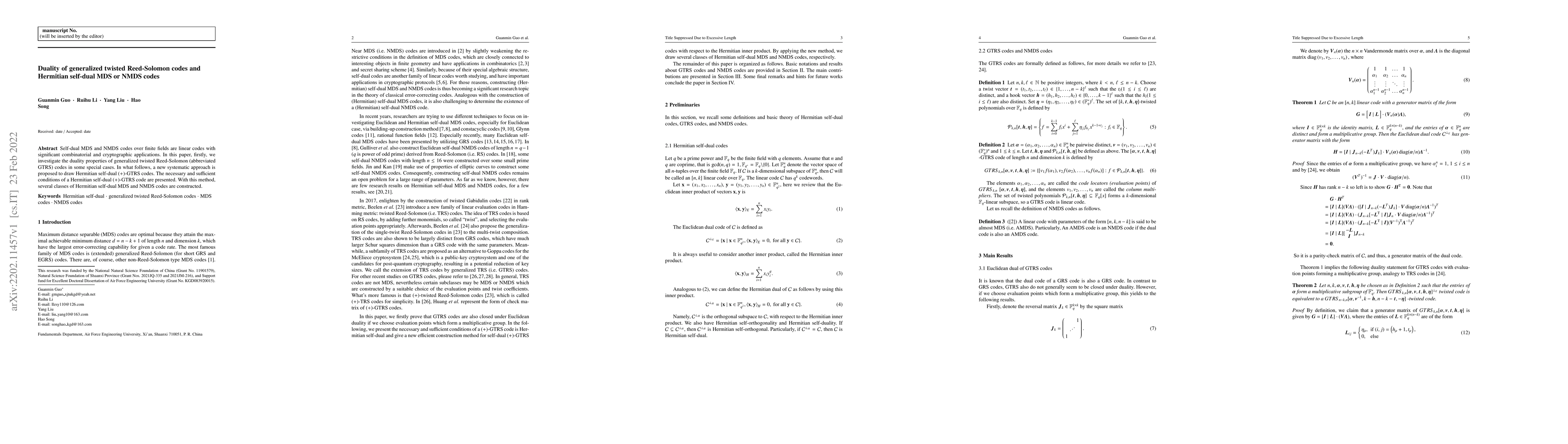 Thumbnail for Duality of generalized twisted Reed-Solomon codes and Hermitian
  self-dual MDS or NMDS codes