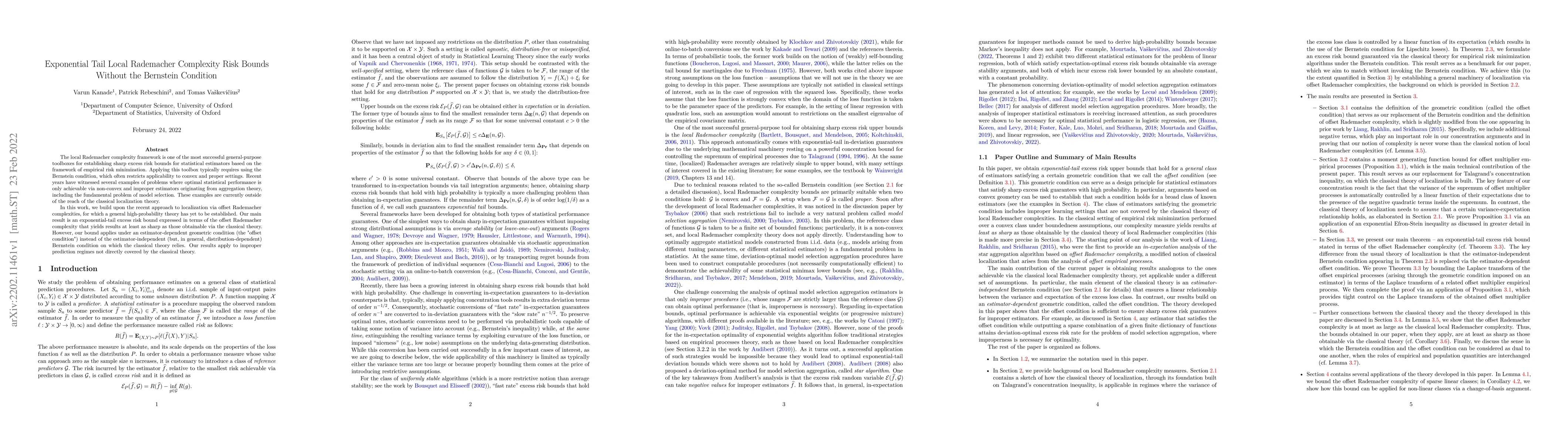 Thumbnail for Exponential Tail Local Rademacher Complexity Risk Bounds Without the
  Bernstein Condition