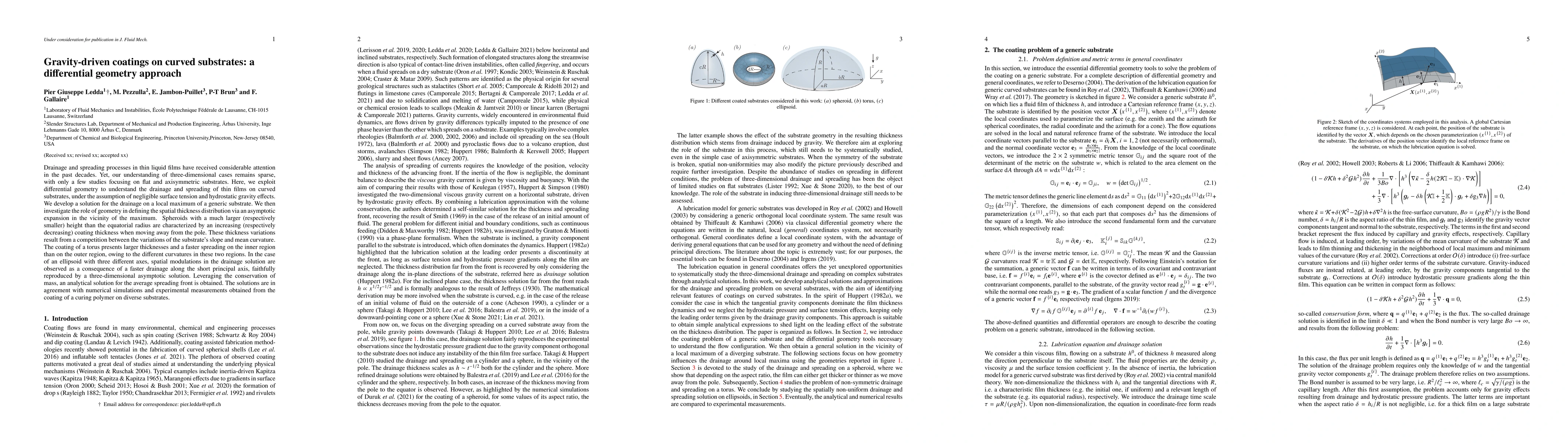Thumbnail for Gravity-driven coatings on curved substrates: a differential geometry
  approach