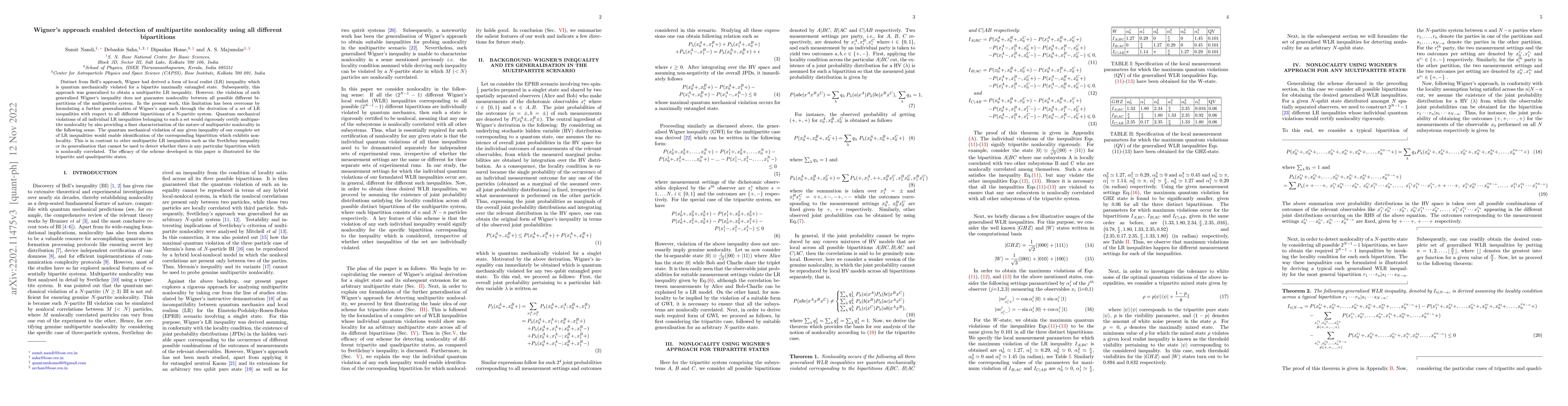 Thumbnail for Wigner's approach enabled detection of multipartite nonlocality using
  all different bipartitions