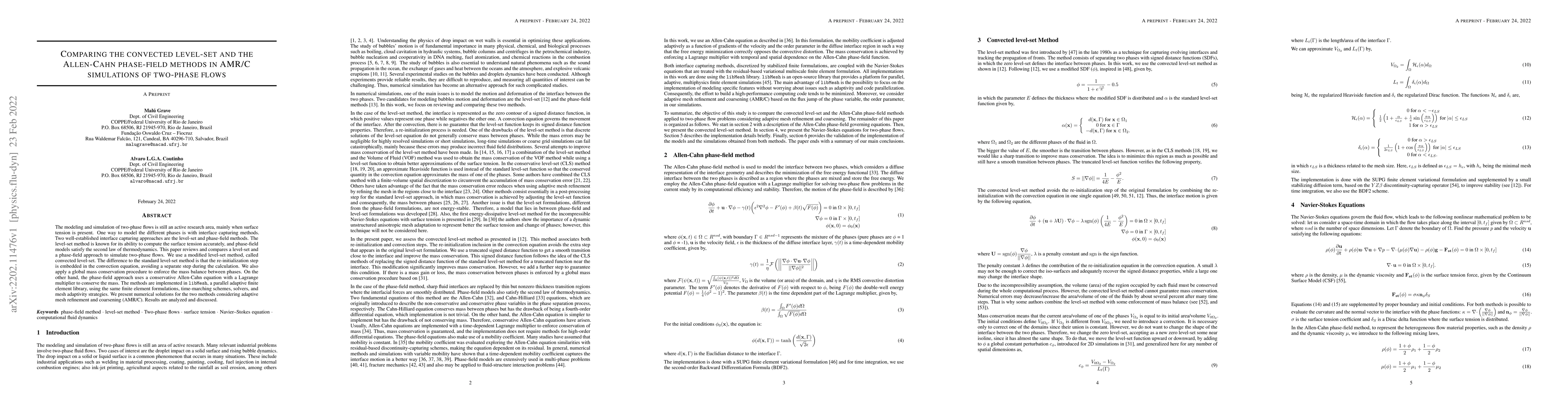 Thumbnail for Comparing the convected level-set and the Allen-Cahn phase-field methods
  in AMR/C simulations of two-phase flows