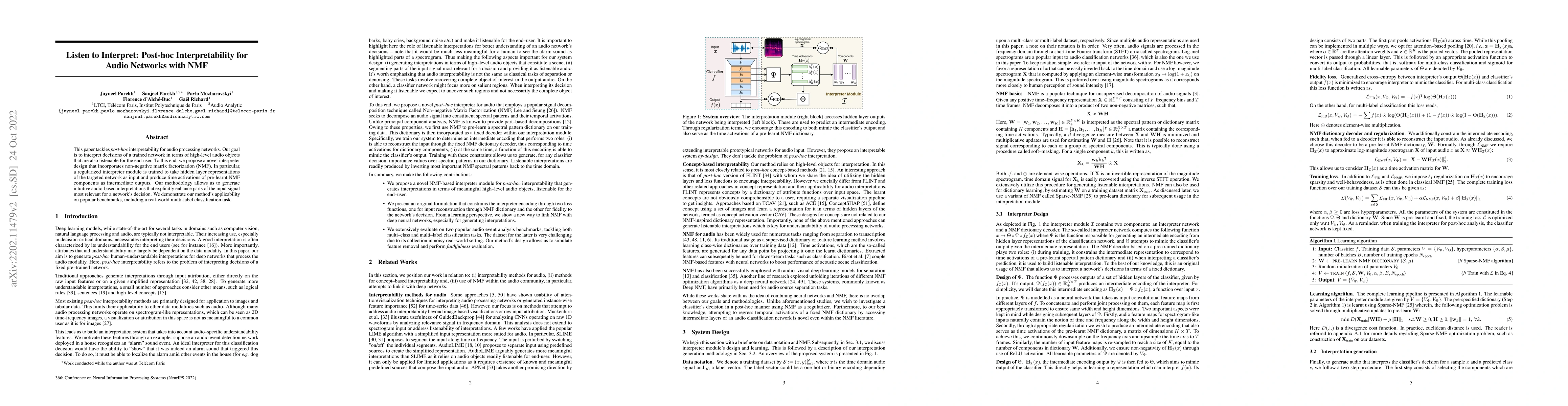 Thumbnail for Listen to Interpret: Post-hoc Interpretability for Audio Networks with
  NMF