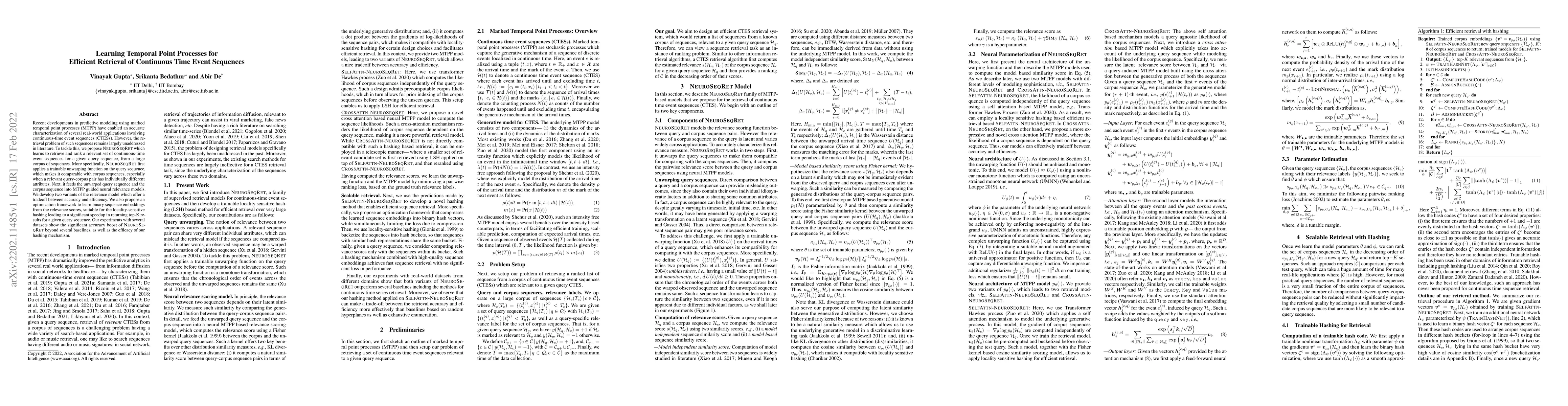 Thumbnail for Learning Temporal Point Processes for Efficient Retrieval of Continuous
  Time Event Sequences