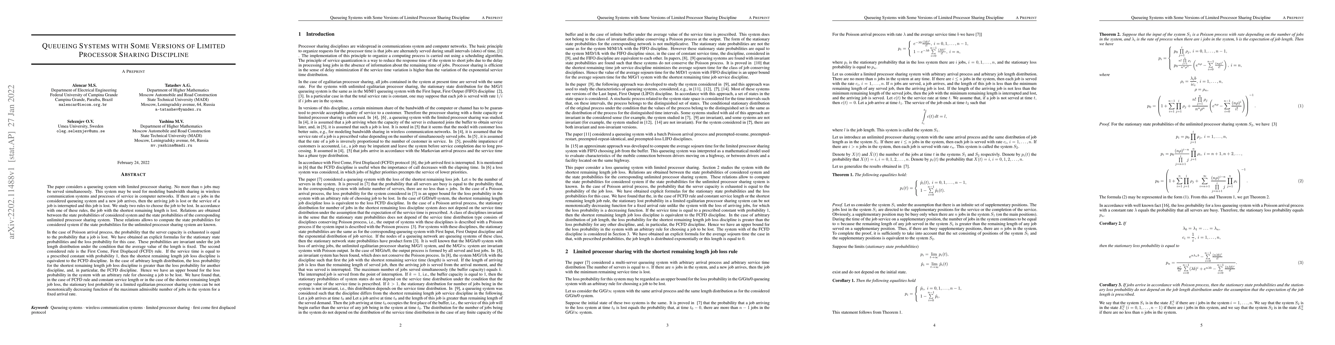 Thumbnail for Queueing Systems with Some Versions of Limited Processor Sharing
  Discipline