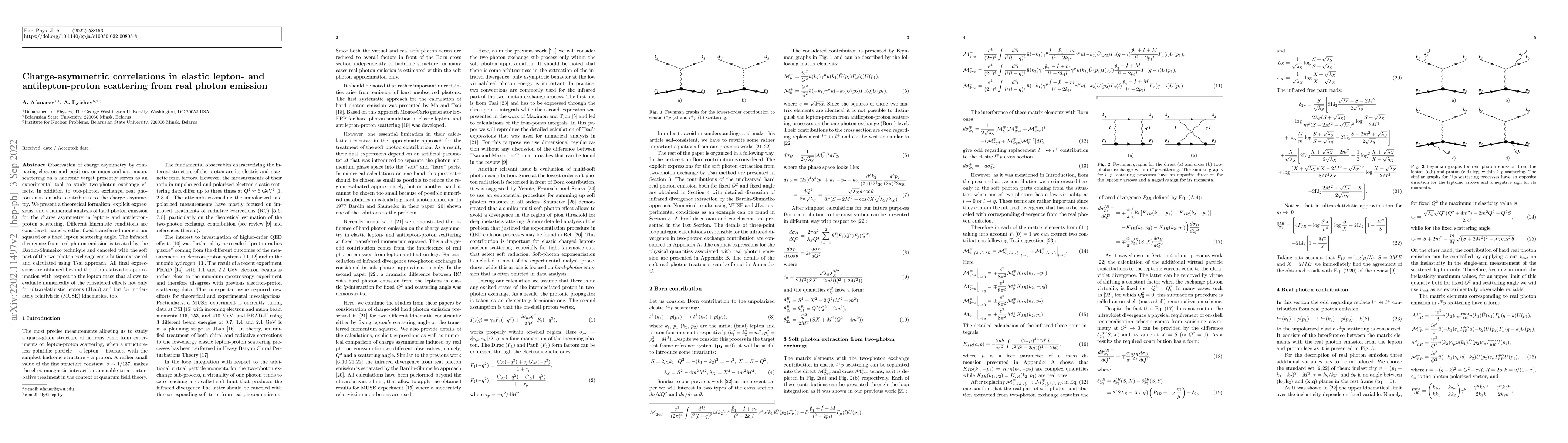 Thumbnail for Charge-asymmetric correlations in elastic lepton- and antilepton-proton
  scattering from real photon emission