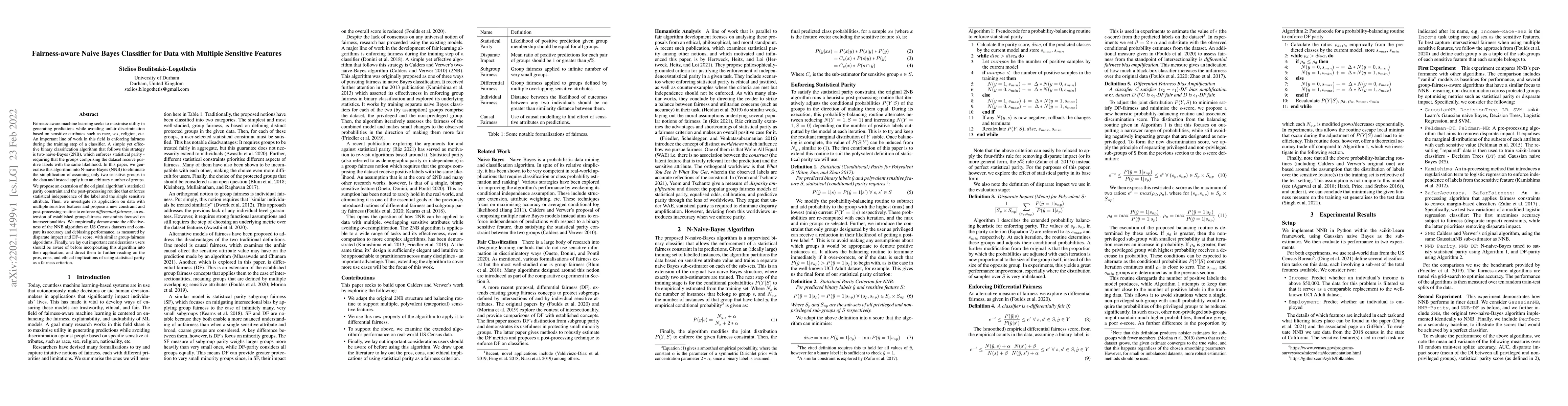 Thumbnail for Fairness-Aware Naive Bayes Classifier for Data with Multiple Sensitive
  Features