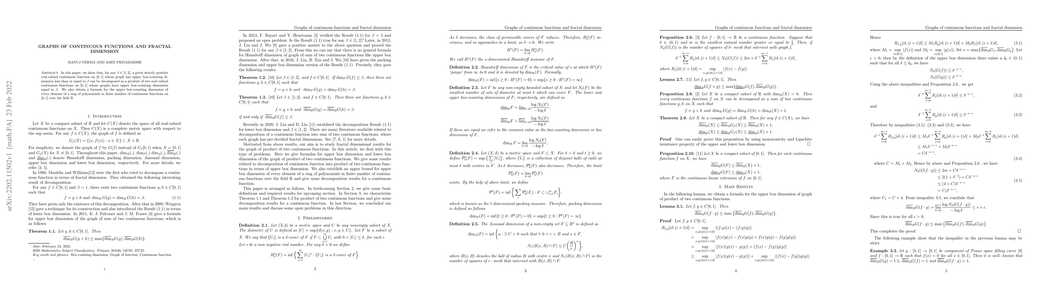 Thumbnail for Graphs of continuous functions and fractal dimension