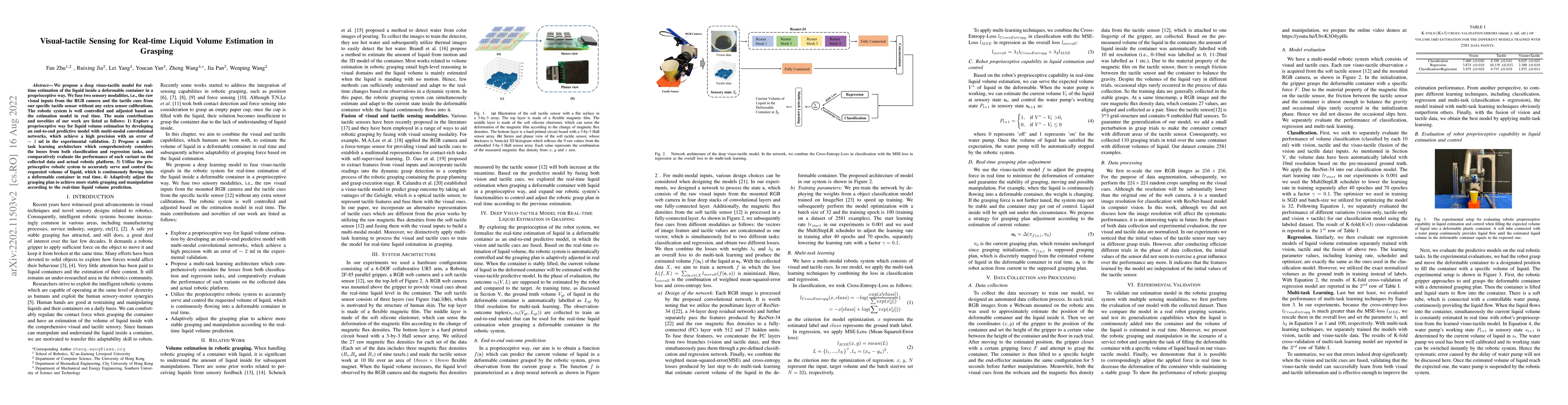 Thumbnail for Visual-Tactile Sensing for Real-time Liquid Volume Estimation in
  Grasping