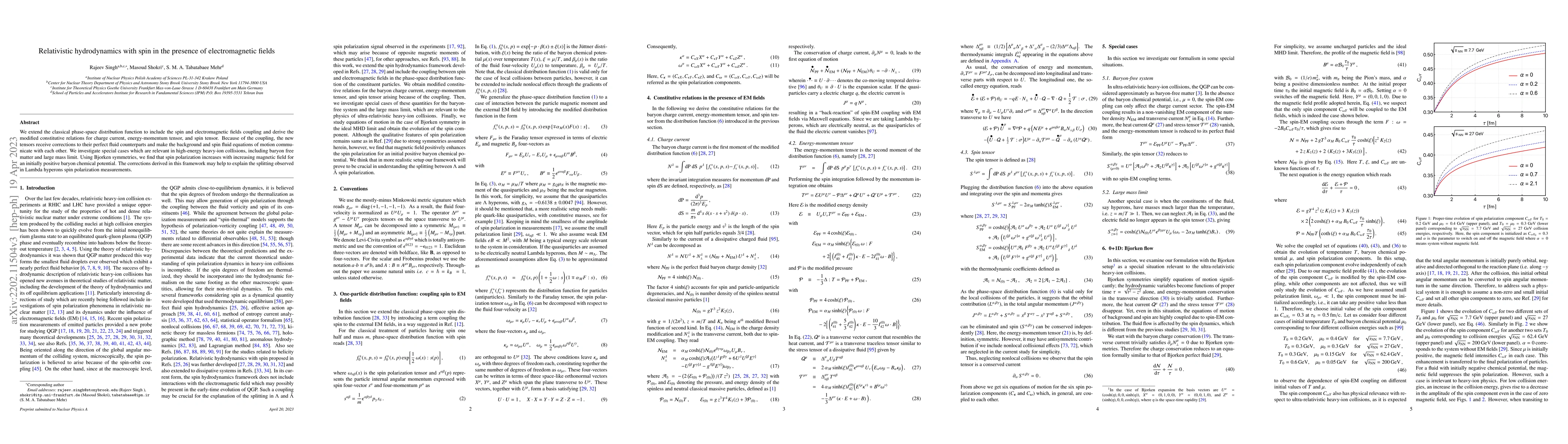 Thumbnail for Relativistic hydrodynamics with spin in the presence of electromagnetic
  fields