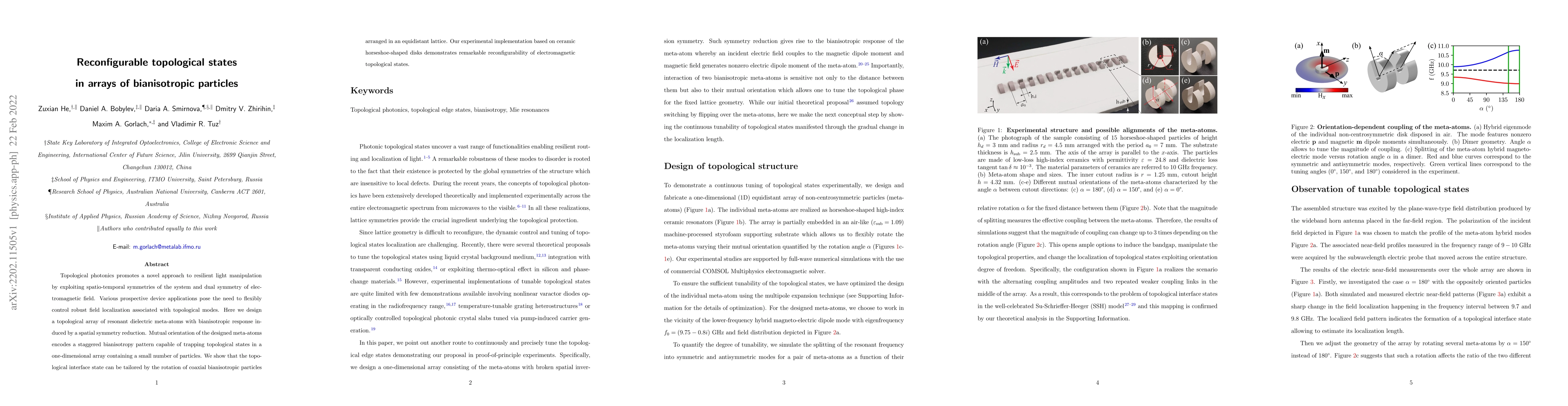 Thumbnail for Reconfigurable topological states in arrays of bianisotropic particles