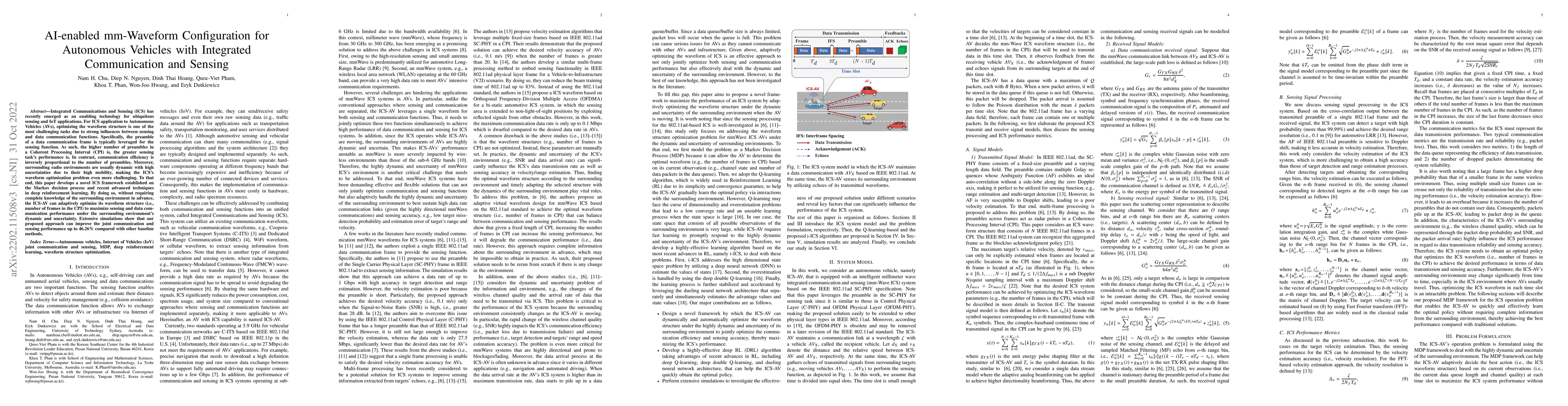 Thumbnail for AI-enabled mm-Waveform Configuration for Autonomous Vehicles with
  Integrated Communication and Sensing