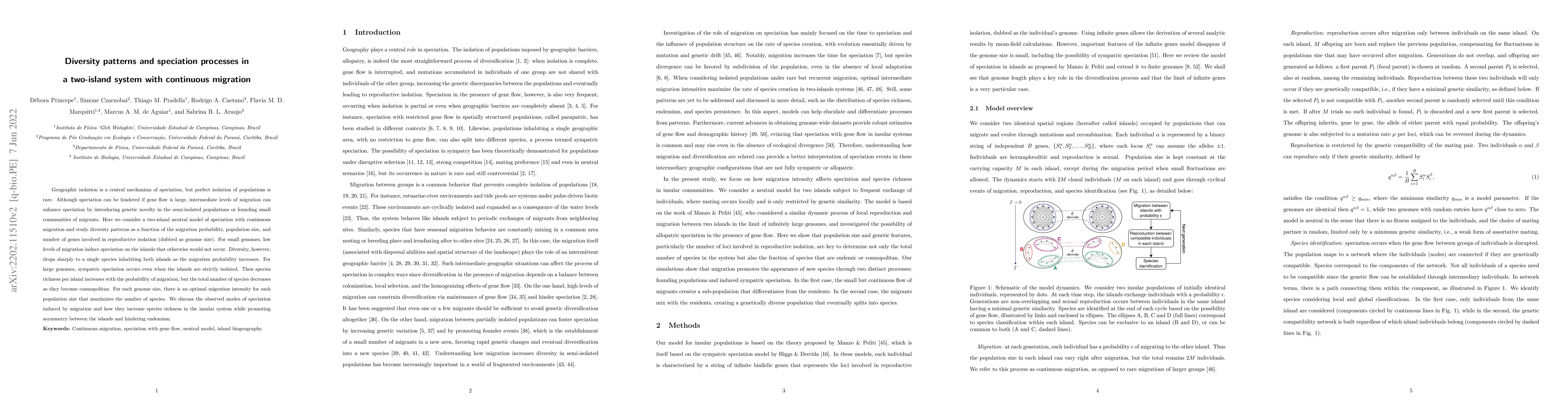 Thumbnail for Diversity patterns and speciation processes in a two-island system with
  continuous migration