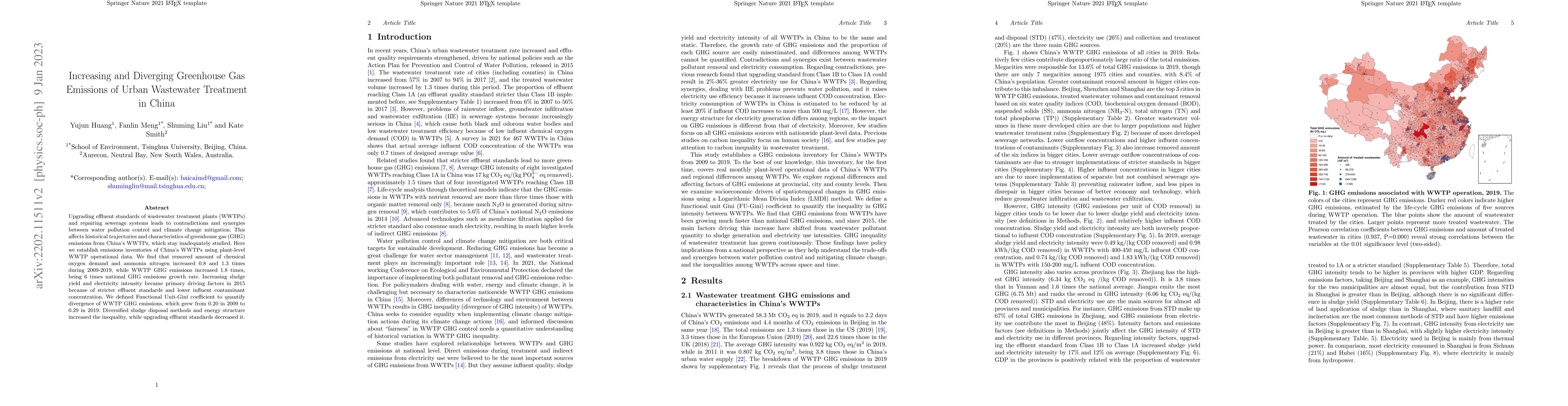 Thumbnail for Increasing and Diverging Greenhouse Gas Emissions of Urban Wastewater
  Treatment in China