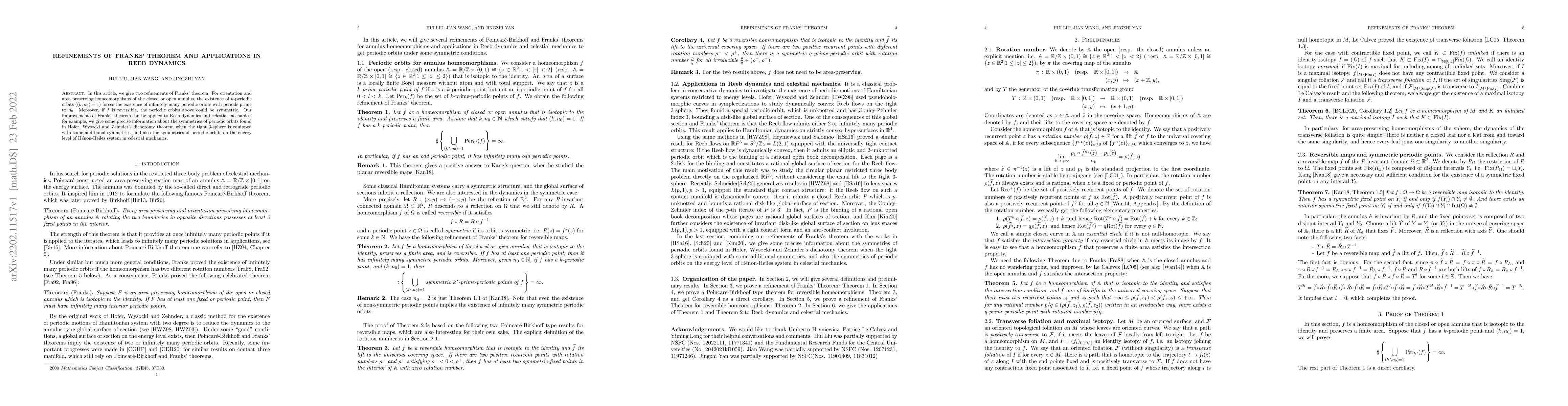 Thumbnail for Refinements of Franks' theorem and applications in Reeb dynamics