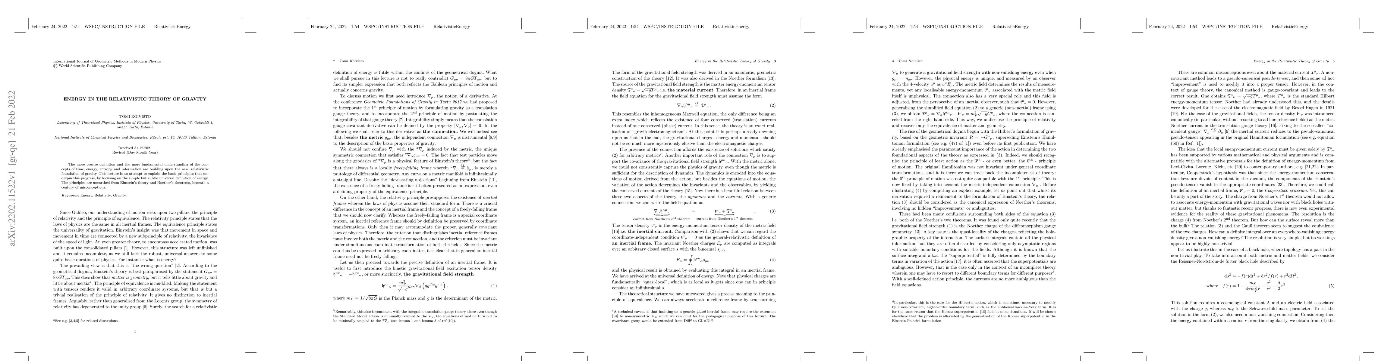 Thumbnail for Energy in the Relativistic Theory of Gravity
