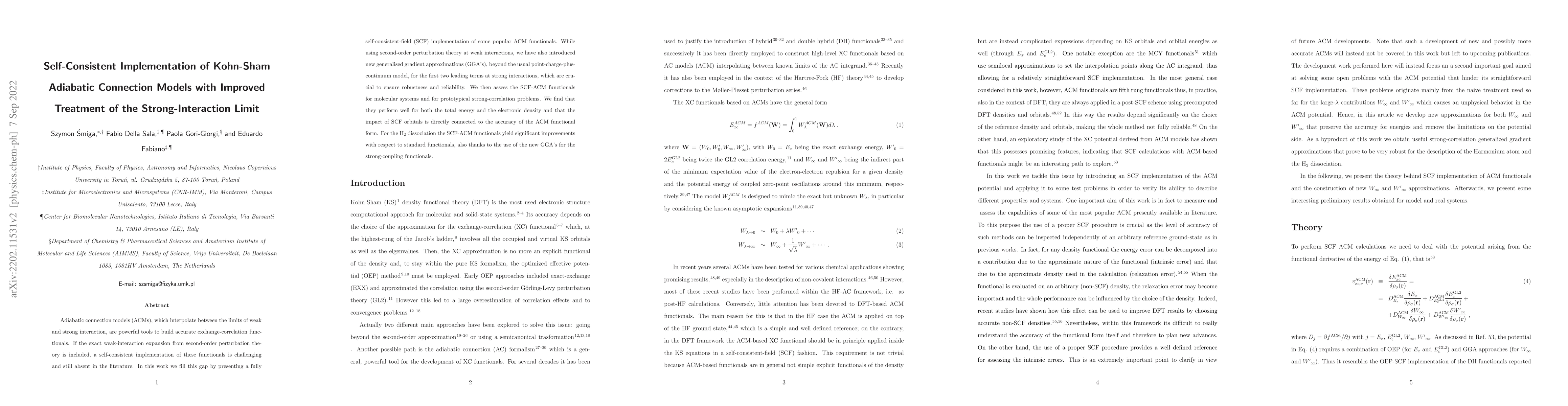 Thumbnail for Self-Consistent Implementation of Kohn-Sham Adiabatic Connection Models
  with Improved Treatment of the Strong-Interaction Limit