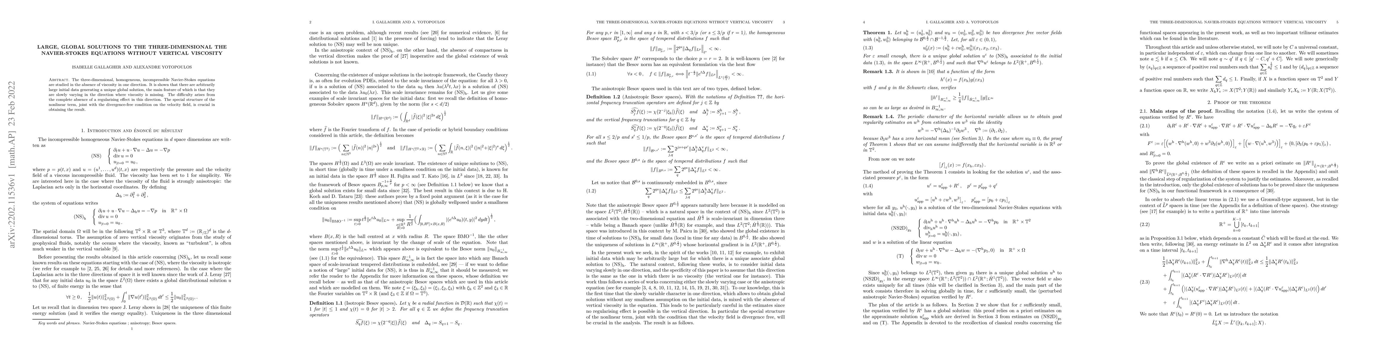 Thumbnail for Large, global solutions to the three-dimensional the navier-stokes
  equations without vertical viscosity