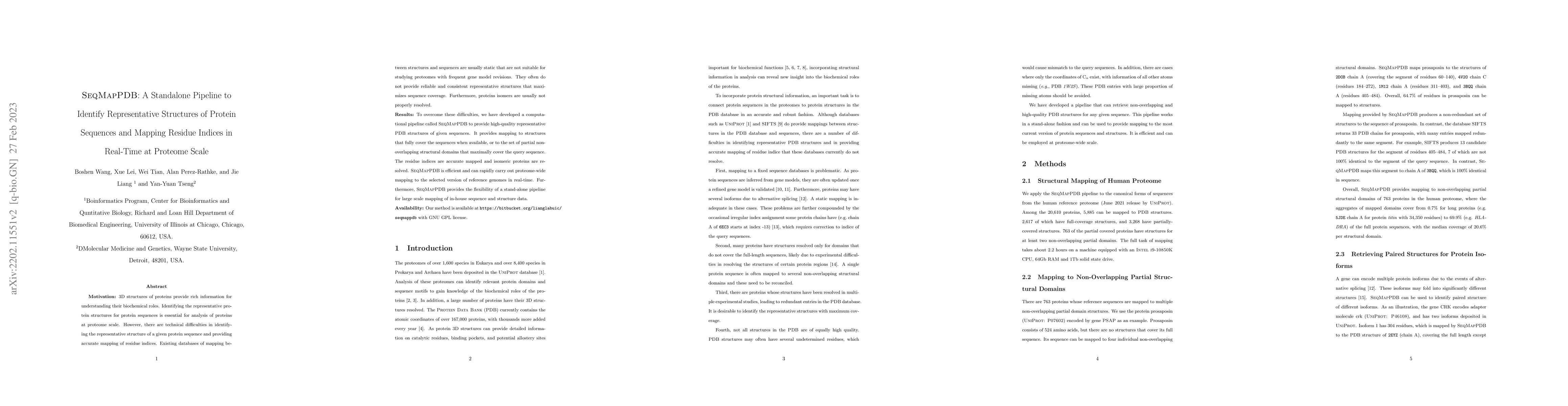 Thumbnail for SeqMapPDB: A Standalone Pipeline to Identify Representative Structures
  of Protein Sequences and Mapping Residue Indices in Real-Time at Proteome
  Scale