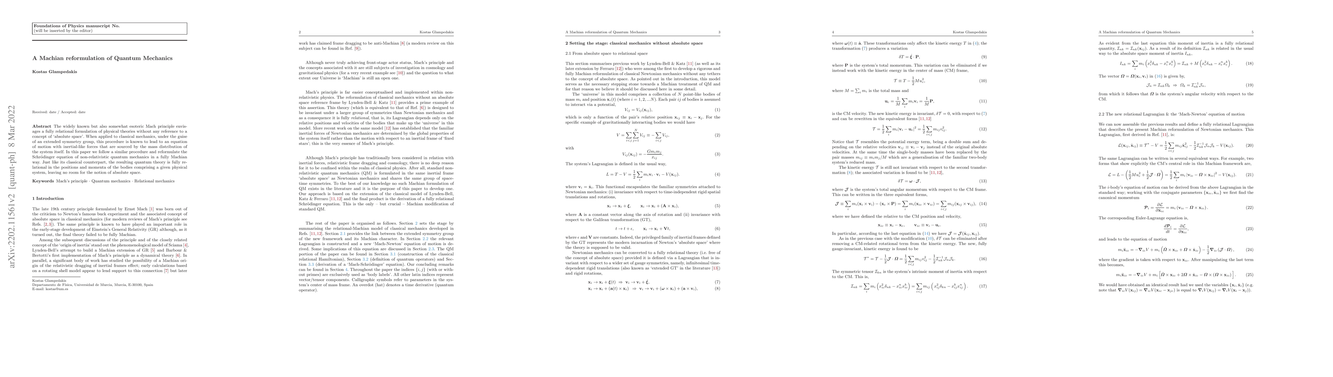 Thumbnail for A Machian reformulation of Quantum Mechanics