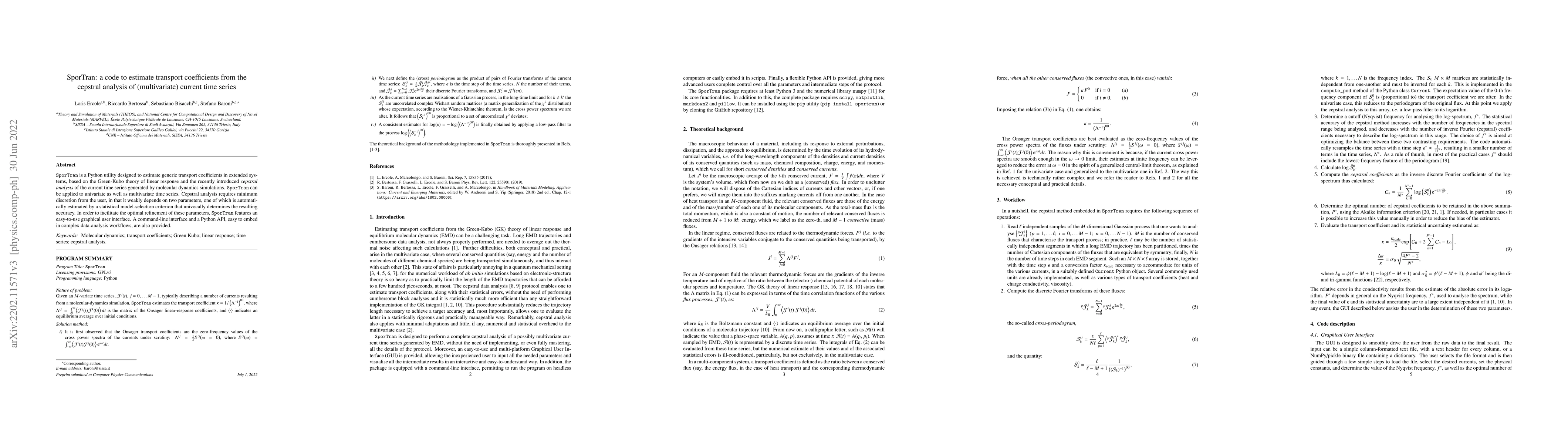Thumbnail for SporTran: a code to estimate transport coefficients from the cepstral
  analysis of (multivariate) current time series