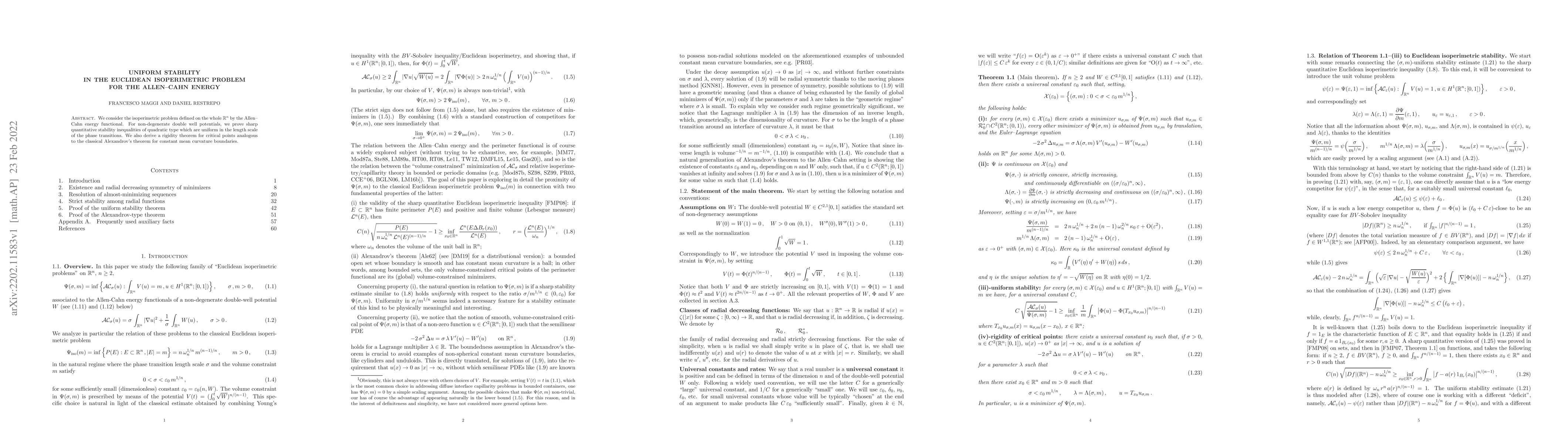 Thumbnail for Uniform stability in the Euclidean isoperimetric problem for the
  Allen--Cahn energy
