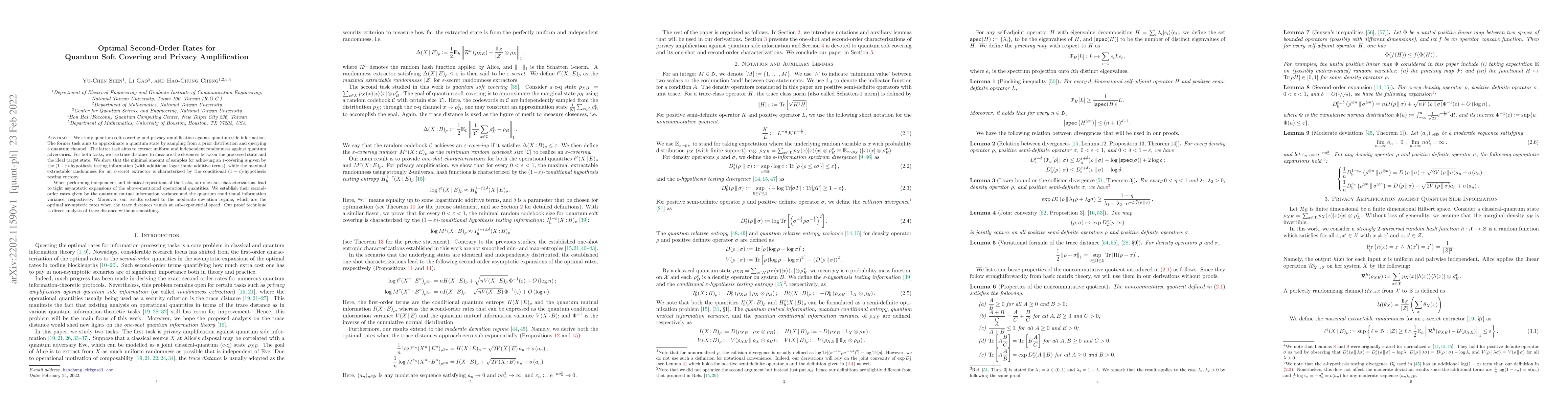 Thumbnail for Optimal Second-Order Rates for Quantum Soft Covering and Privacy
  Amplification