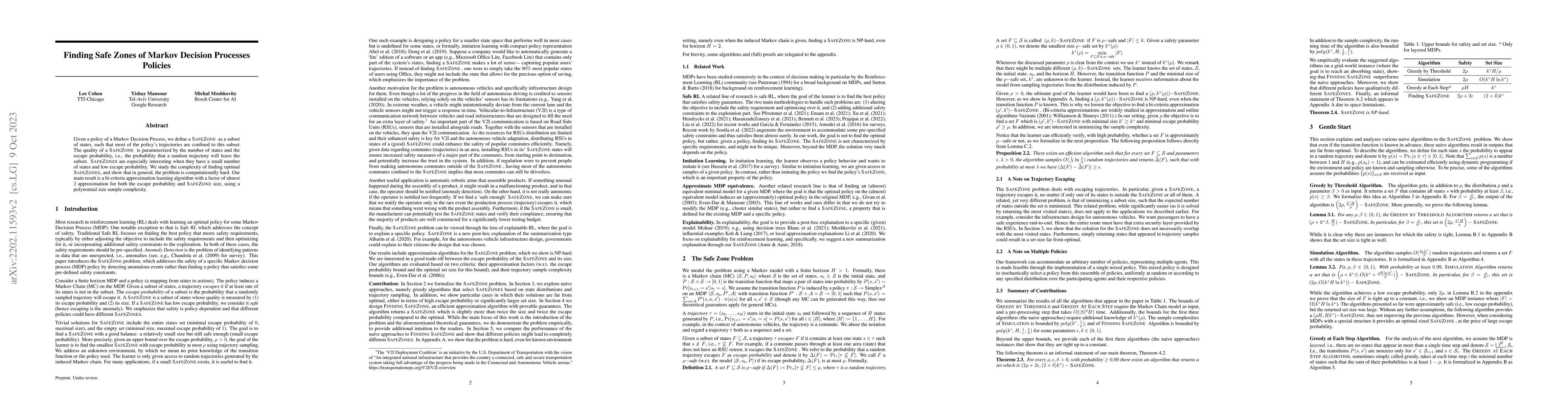 Thumbnail for Finding Safe Zones of policies Markov Decision Processes