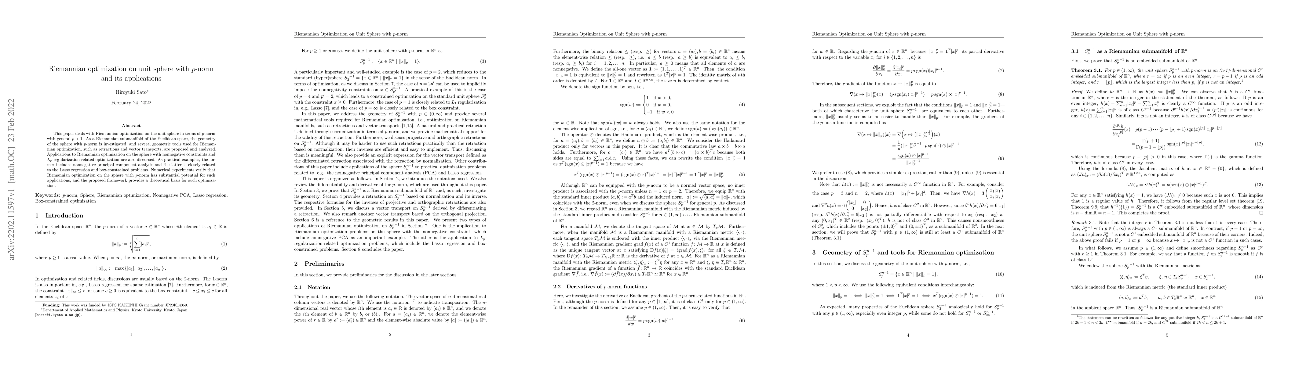 Thumbnail for Riemannian optimization on unit sphere with $p$-norm and its
  applications