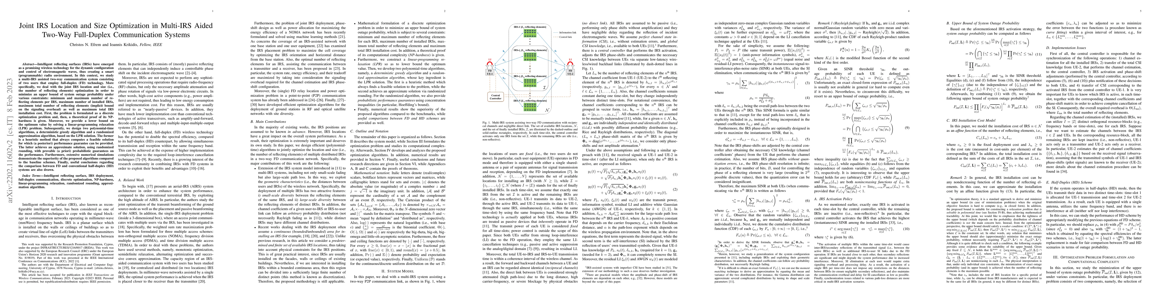 Thumbnail for Joint IRS Location and Size Optimization in Multi-IRS Aided Two-Way
  Full-Duplex Communication Systems