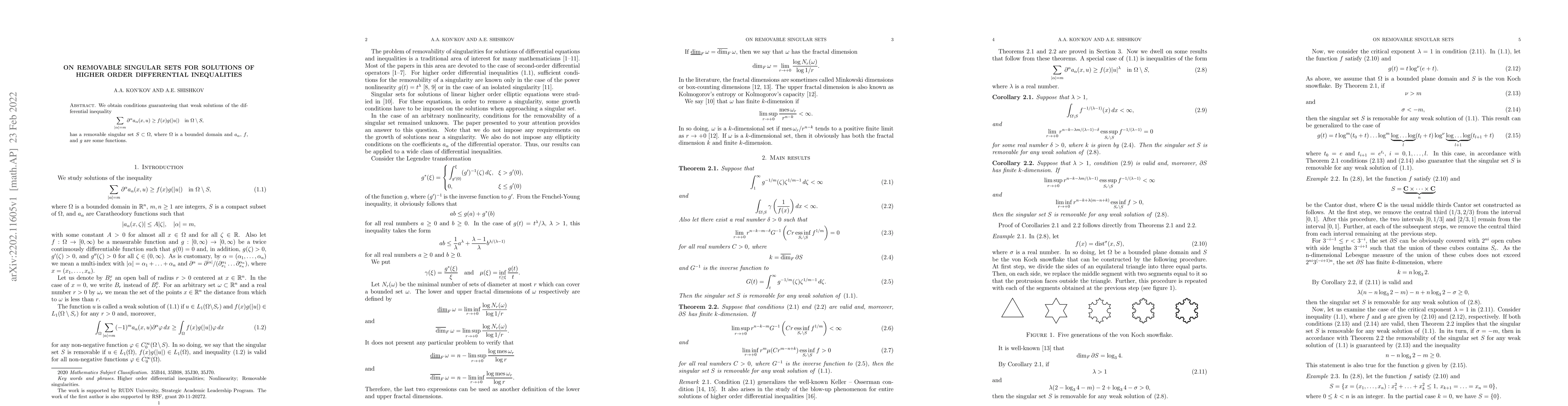 Thumbnail for On removable singular sets for solutions of higher order differential
  inequalities