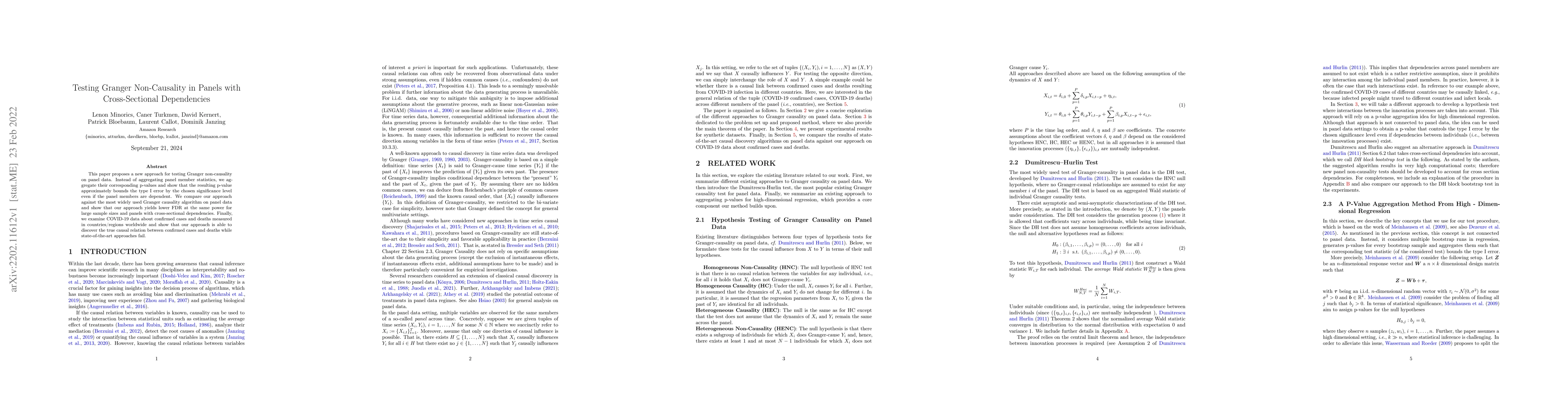 Thumbnail for Testing Granger Non-Causality in Panels with Cross-Sectional
  Dependencies