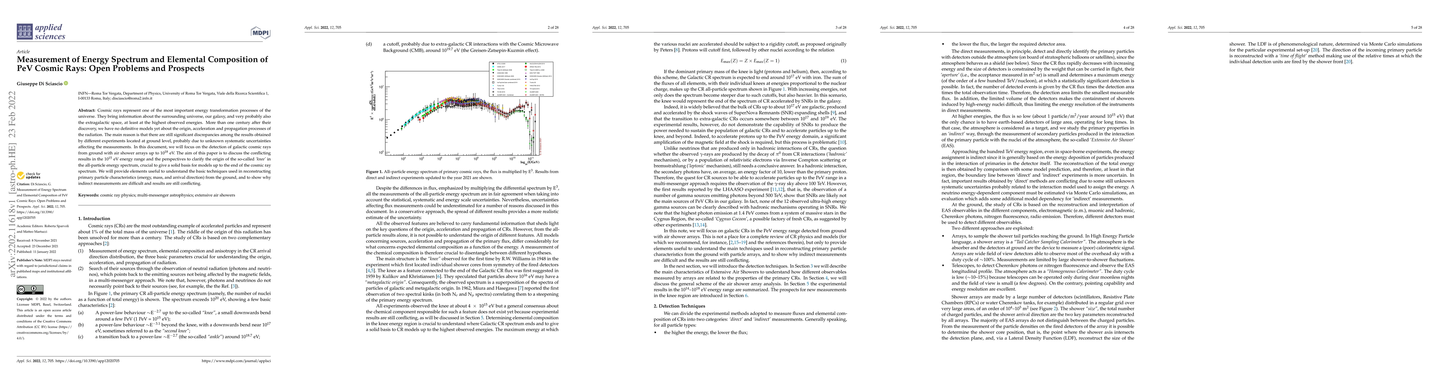 Thumbnail for Measurement of Energy Spectrum and Elemental Composition of PeV Cosmic
  Rays: Open Problems and Prospects