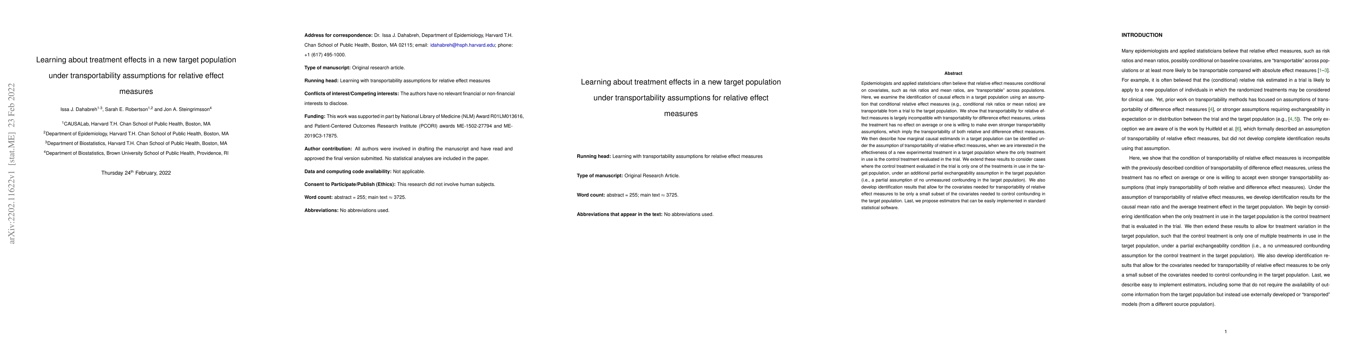 Thumbnail for Learning about treatment effects in a new target population under
  transportability assumptions for relative effect measures