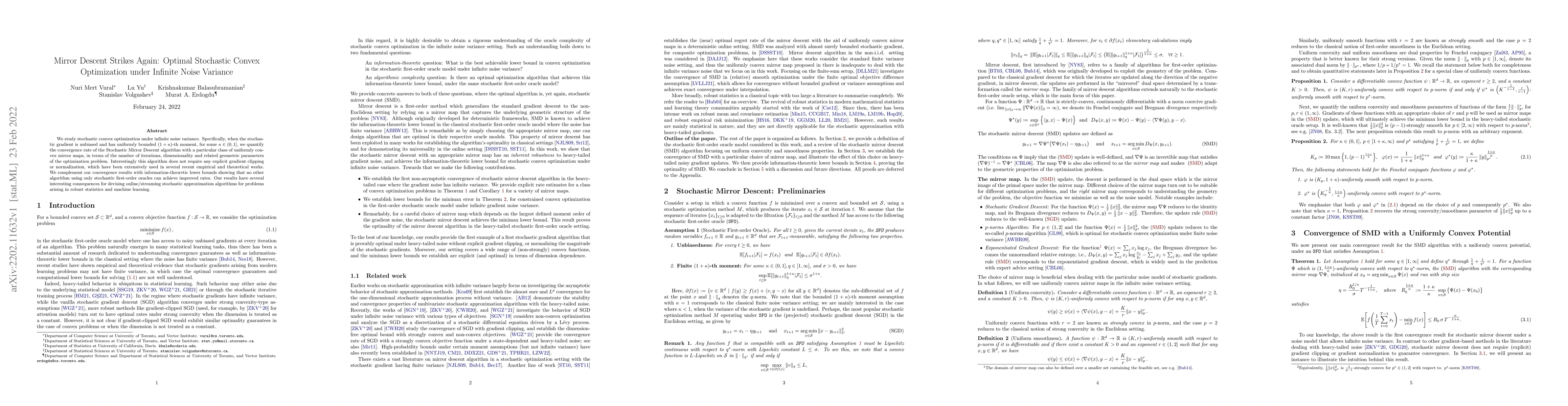 Thumbnail for Mirror Descent Strikes Again: Optimal Stochastic Convex Optimization
  under Infinite Noise Variance