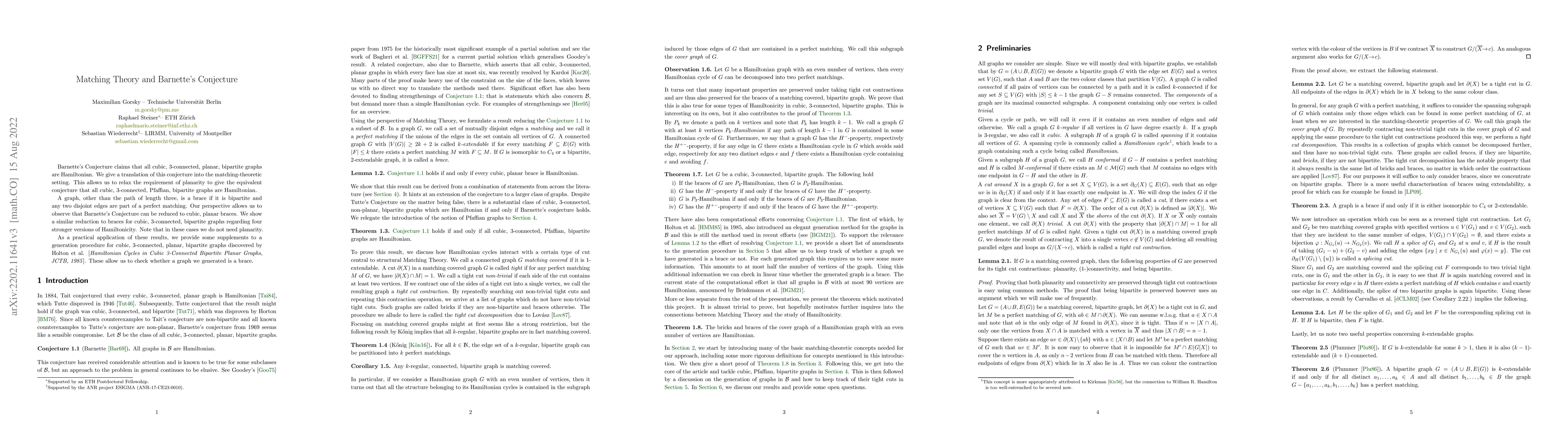 Thumbnail for Matching Theory and Barnette's Conjecture