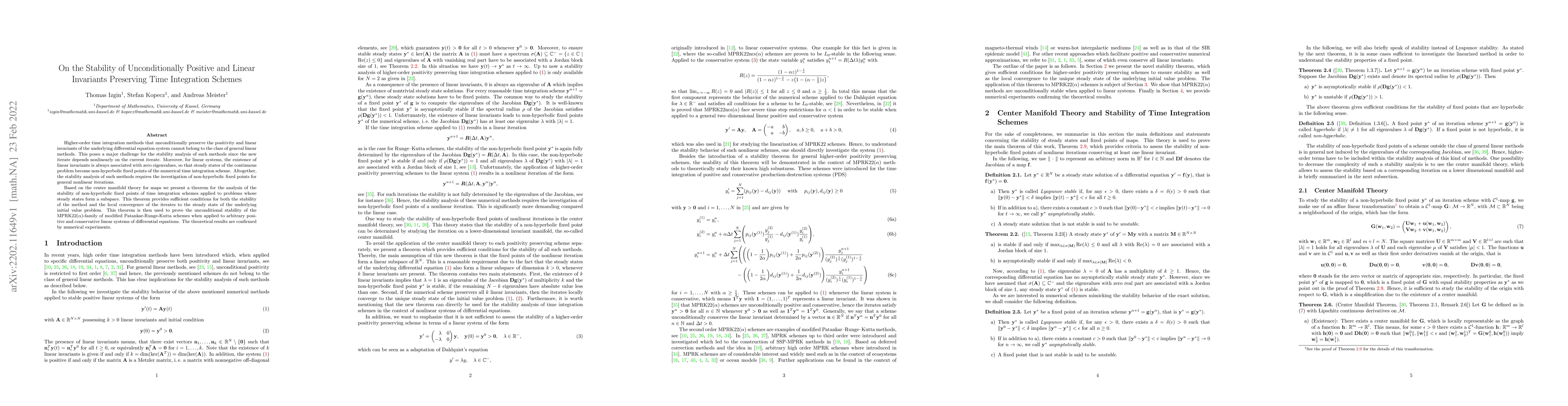 Thumbnail for On the Stability of Unconditionally Positive and Linear Invariants
  Preserving Time Integration Schemes