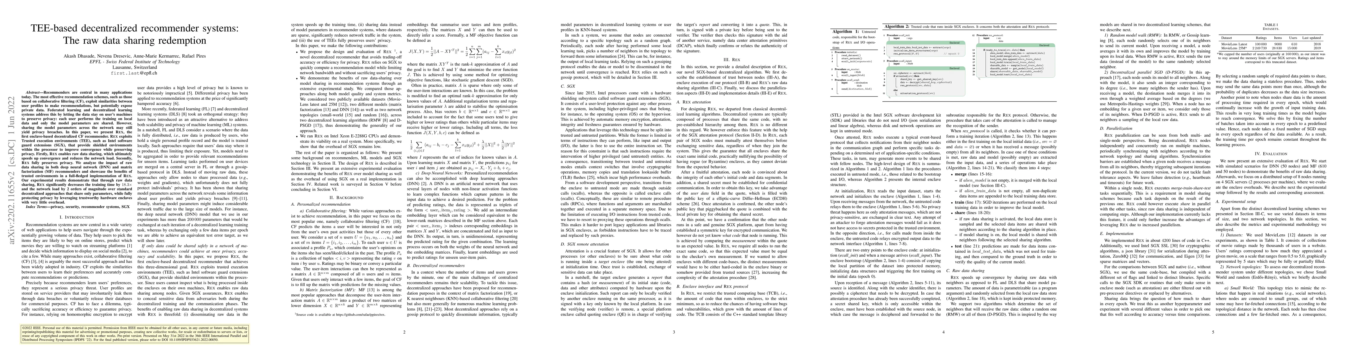 Thumbnail for TEE-based decentralized recommender systems: The raw data sharing
  redemption