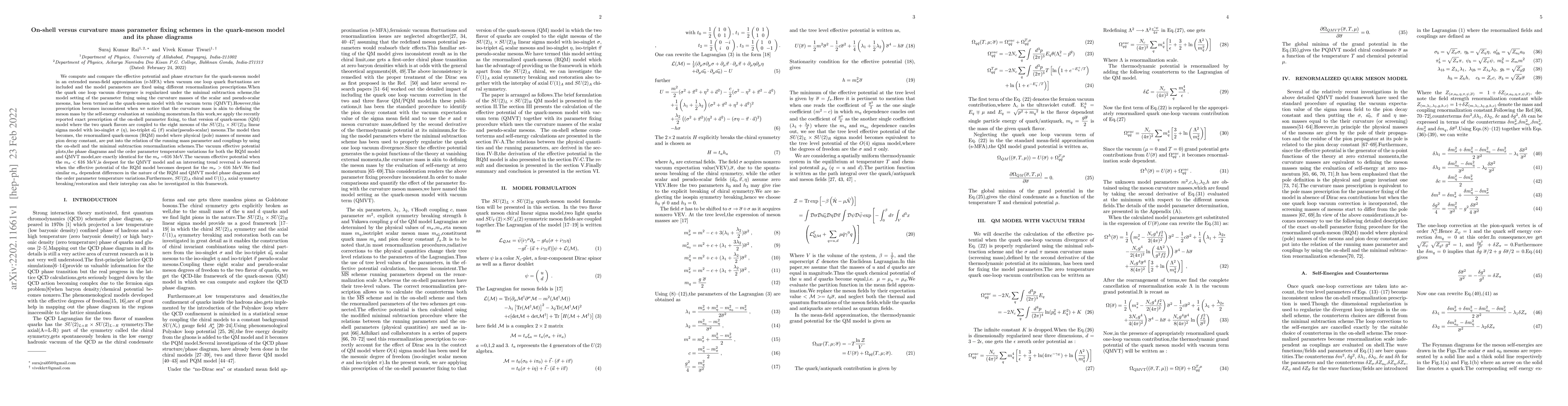 Thumbnail for On-shell versus curvature mass parameter fixing schemes in the
  quark-meson model and its phase diagrams